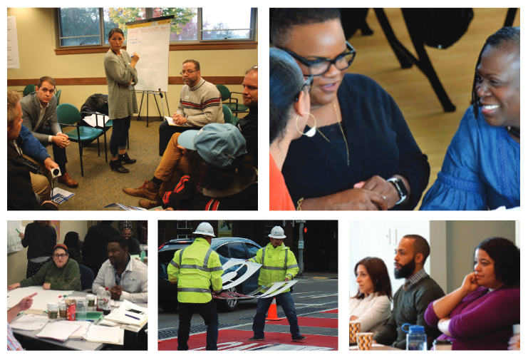 Collage of happy city workers from different departments