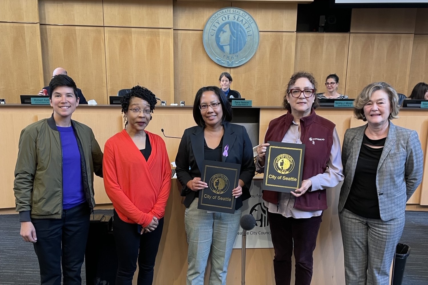 Guests receive 2024 Proclamation for Domestic Violence Awareness Month in City Council Chambers