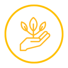 A yellow-gold Icon of a hand holding a flower in its palm