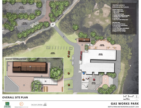 Gas Works Park Overall Site Plan and Renderings. This first page thumbnail image of plan is a link to four page PDF document.