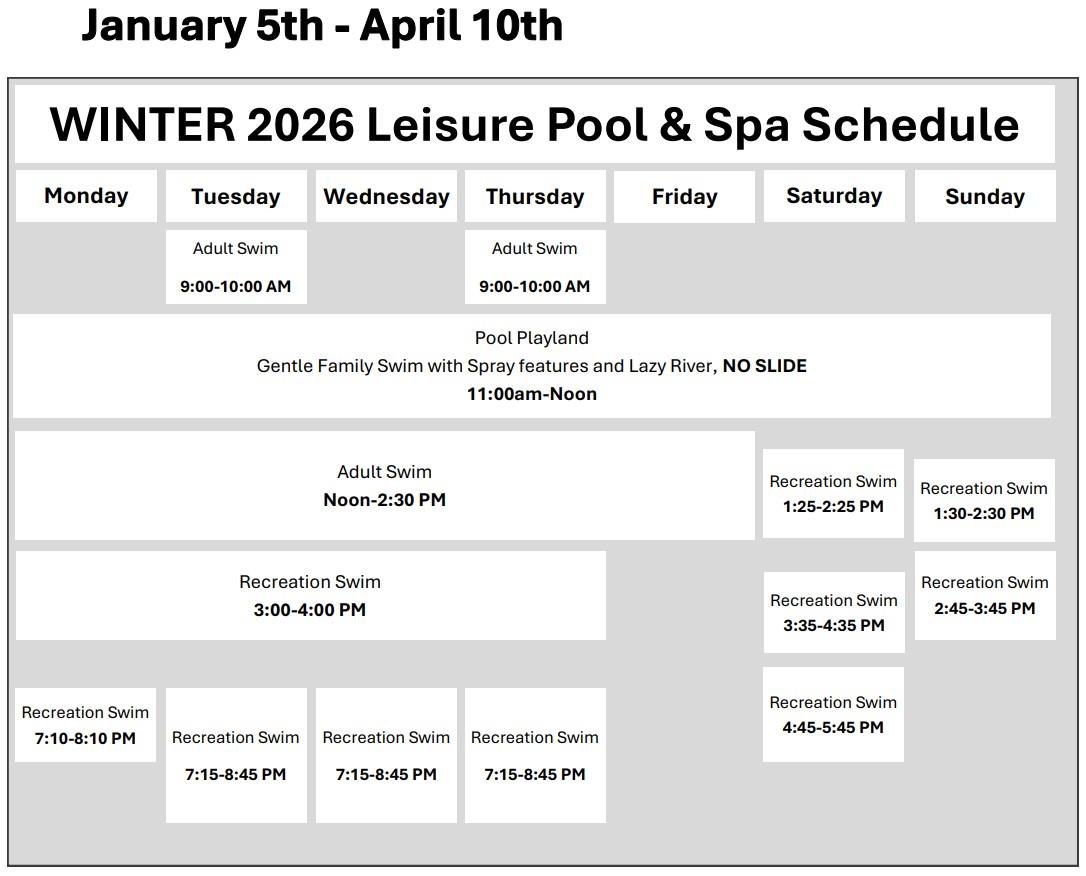 Rainier Beach Leisure Pool schedule. Click or tap to open in a new window.