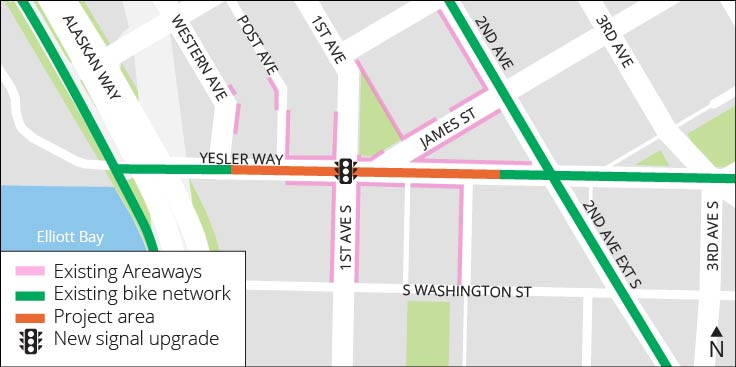 Map showing project area including nearby projects and existing bike network.