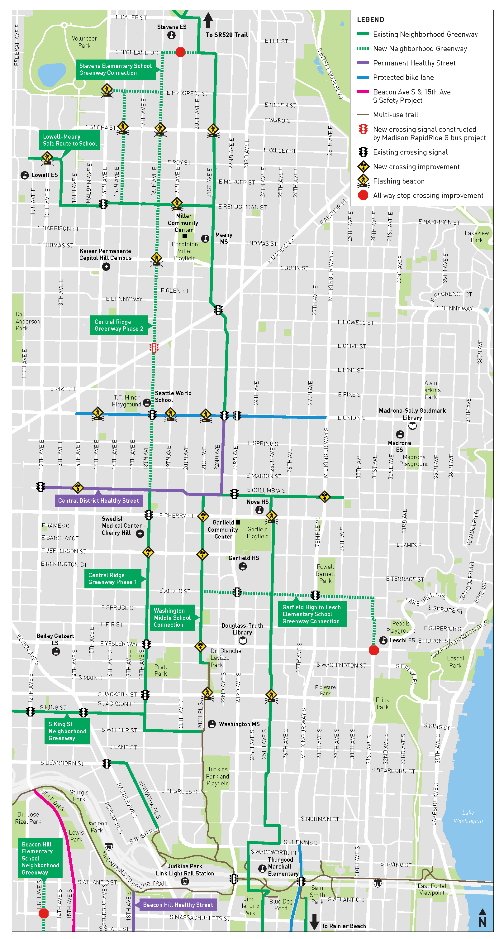 Central Seattle Neighborhood Greenways project area map