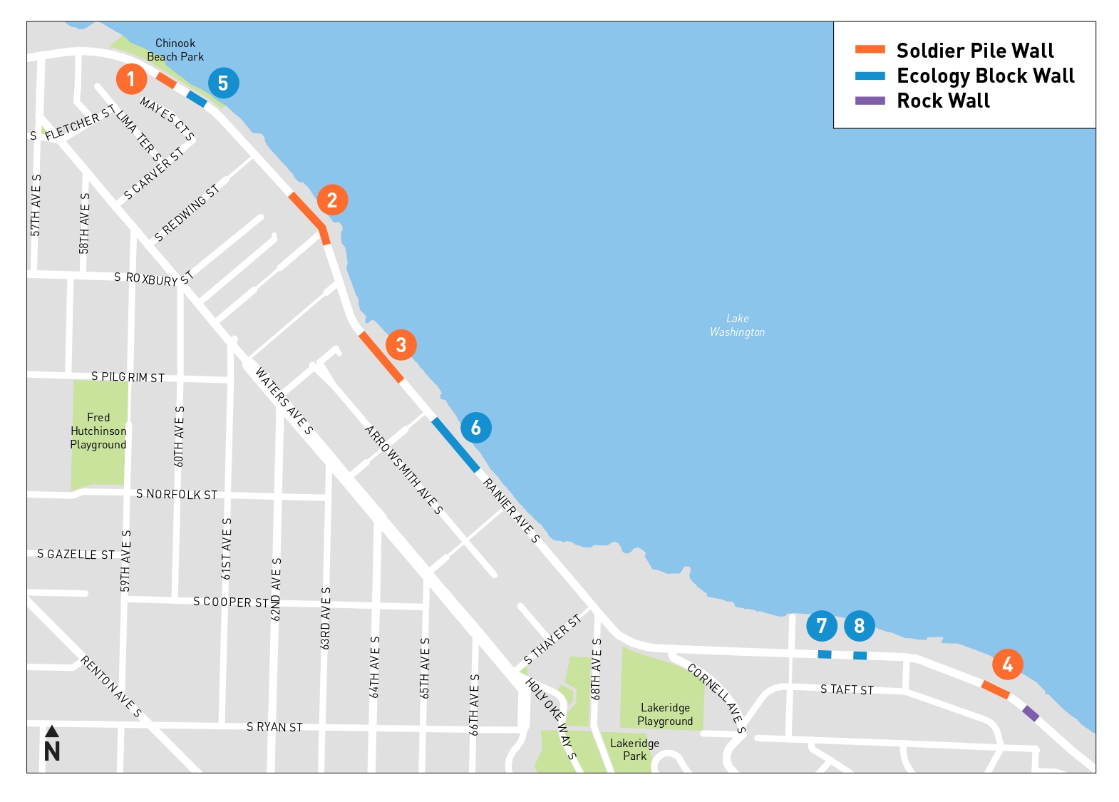 Project area map with retaining wall locations
