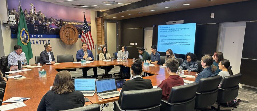 Youth summit participants present to and connect with Mayor Harrell and other City of Seattle leaders at Seattle City Hall. 
