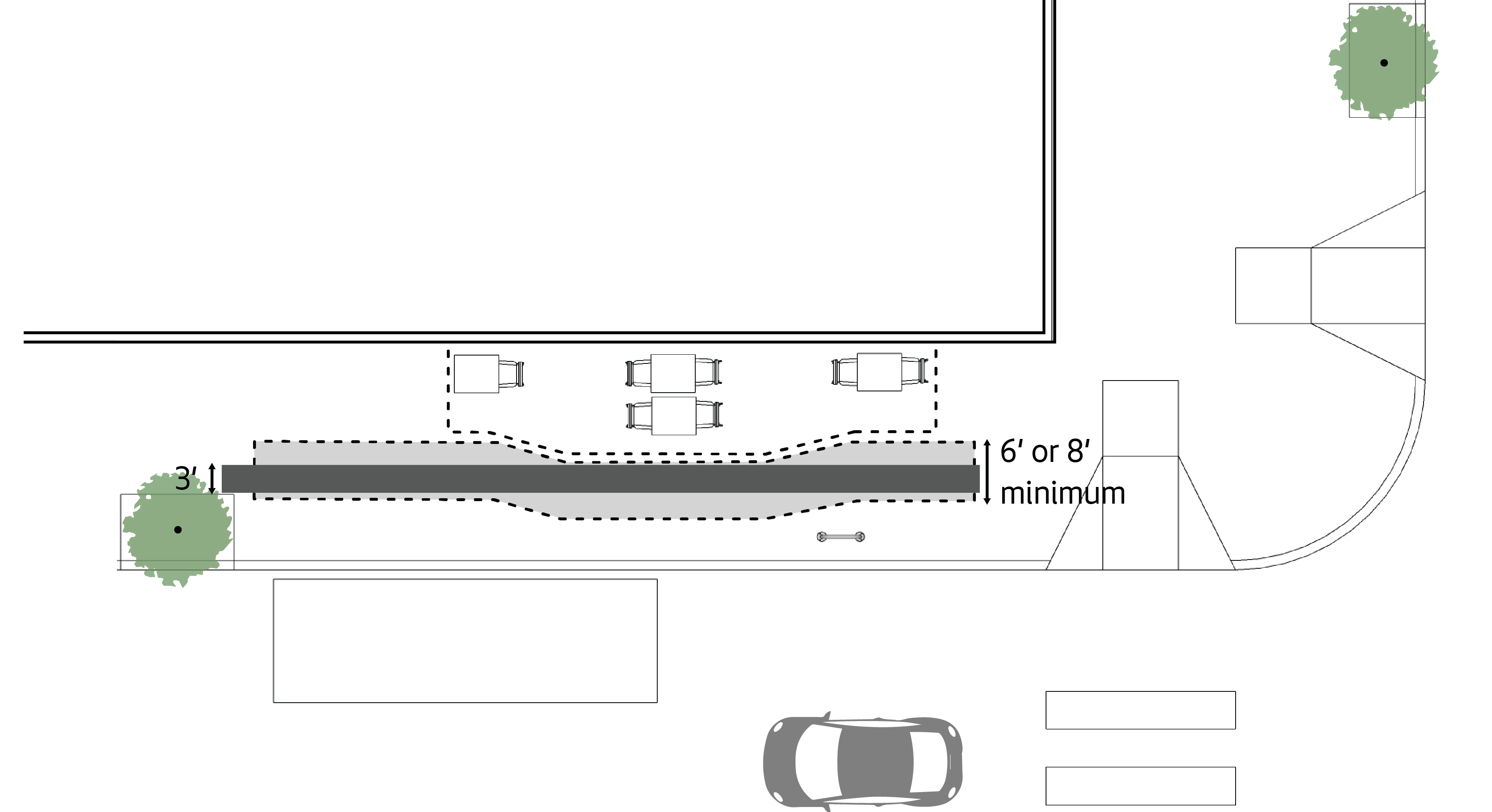 Overview of planned a tables and chairs set up, without diverters