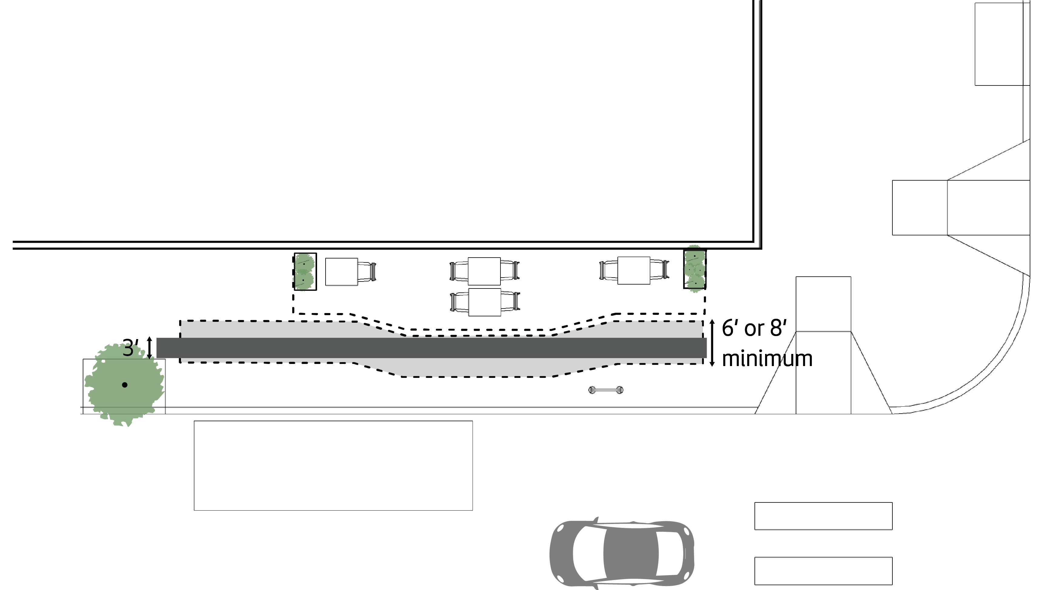 Overview of planned a tables and chairs set up, with diverters