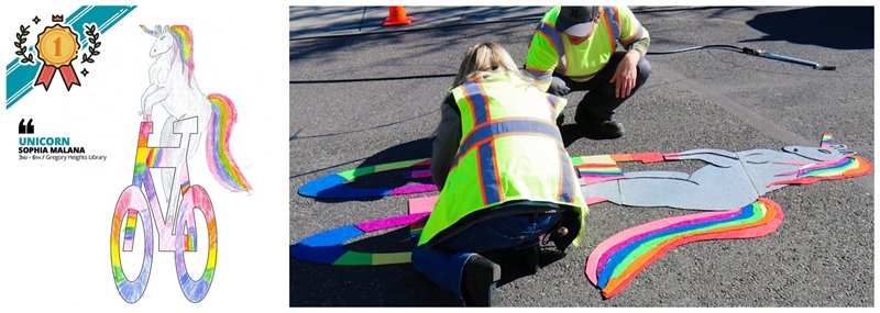 V&iacute; dụ về thiết kế v&agrave; lắp đặt t&aacute;c phẩm của người đoạt giải cuộc thi gần đ&acirc;y từ cuộc thi thiết kế Bike to Book của Portland