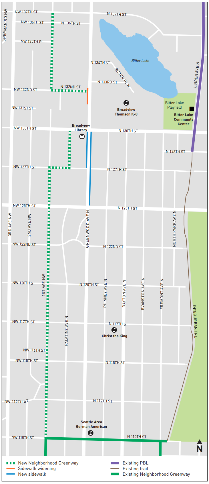 1st Ave NW &ndash; Broadview-Thomson Elementary School Neighborhood Greenway project area map