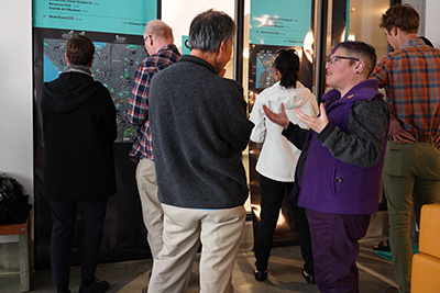 People conversing in an engagement session.