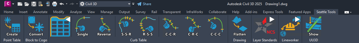 Curb table expanded ribbon menu
