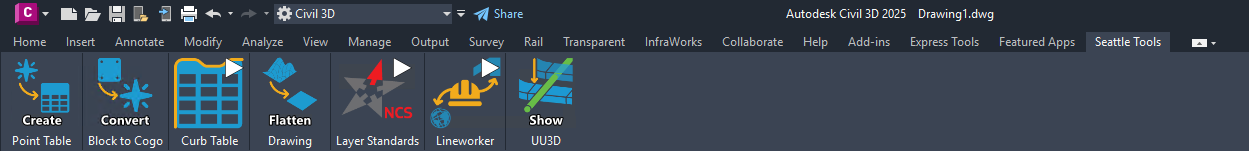 Fully collapsed view of the Seattle Tools Ribbon