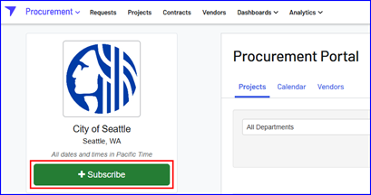 photo showing the City of Seattle's new procurement portal website 