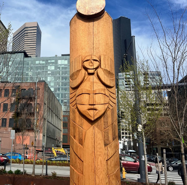 A wood carving that honors a warrior, representing &ldquo;strength and honor for the people.&rdquo;