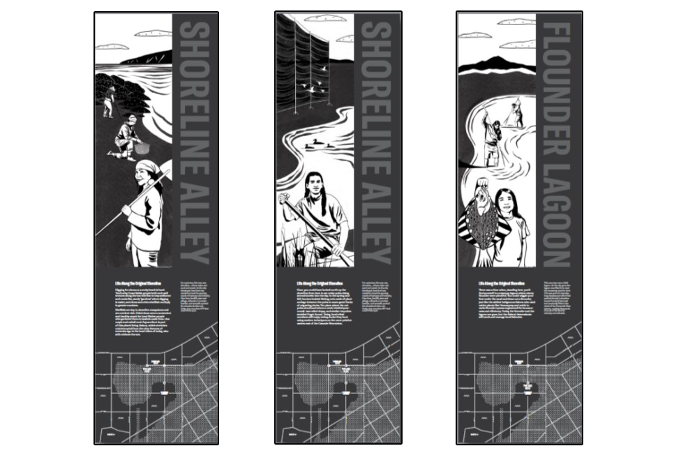 Illustrations showing Shoreline Alley and Flounder Lagoon. 