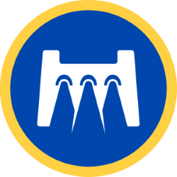 Yellow and blue hydroelectric project dam icon.