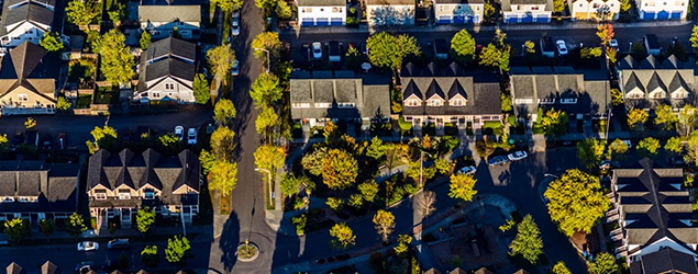 View from the sky of neighborhood houses