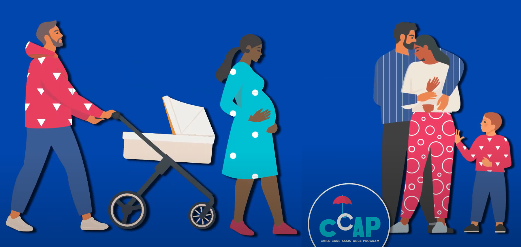 Graphic of people walking with children