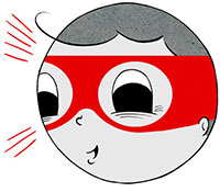 Cartoon drawing of a face with a super hero style eye mask