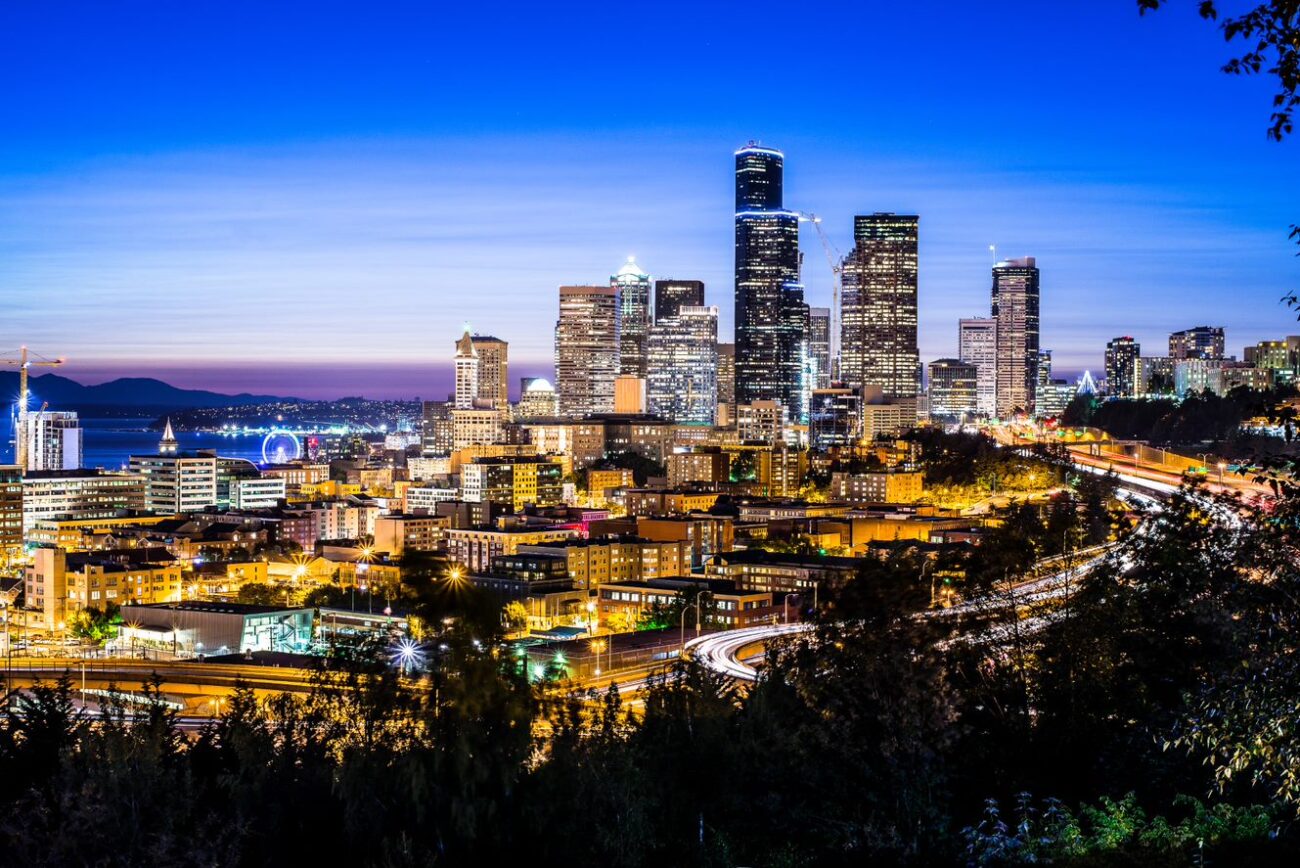 Seattle skyline at night as seen from Beacon Hill.