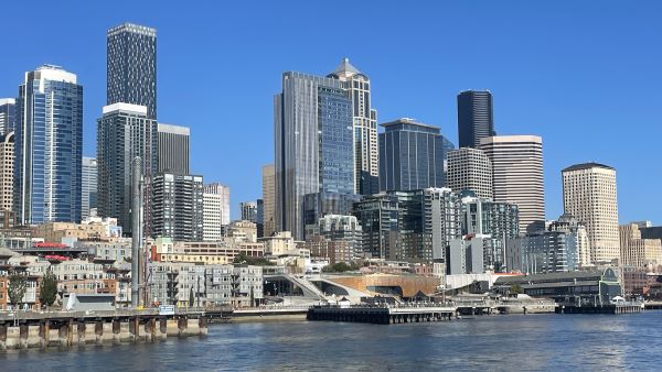 Downtown Seattle skyline seen from Elliott Bay