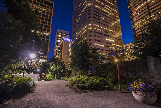 Freeway Park night views of city