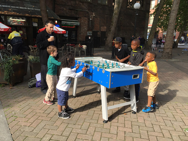 Occidental Square fooseball game