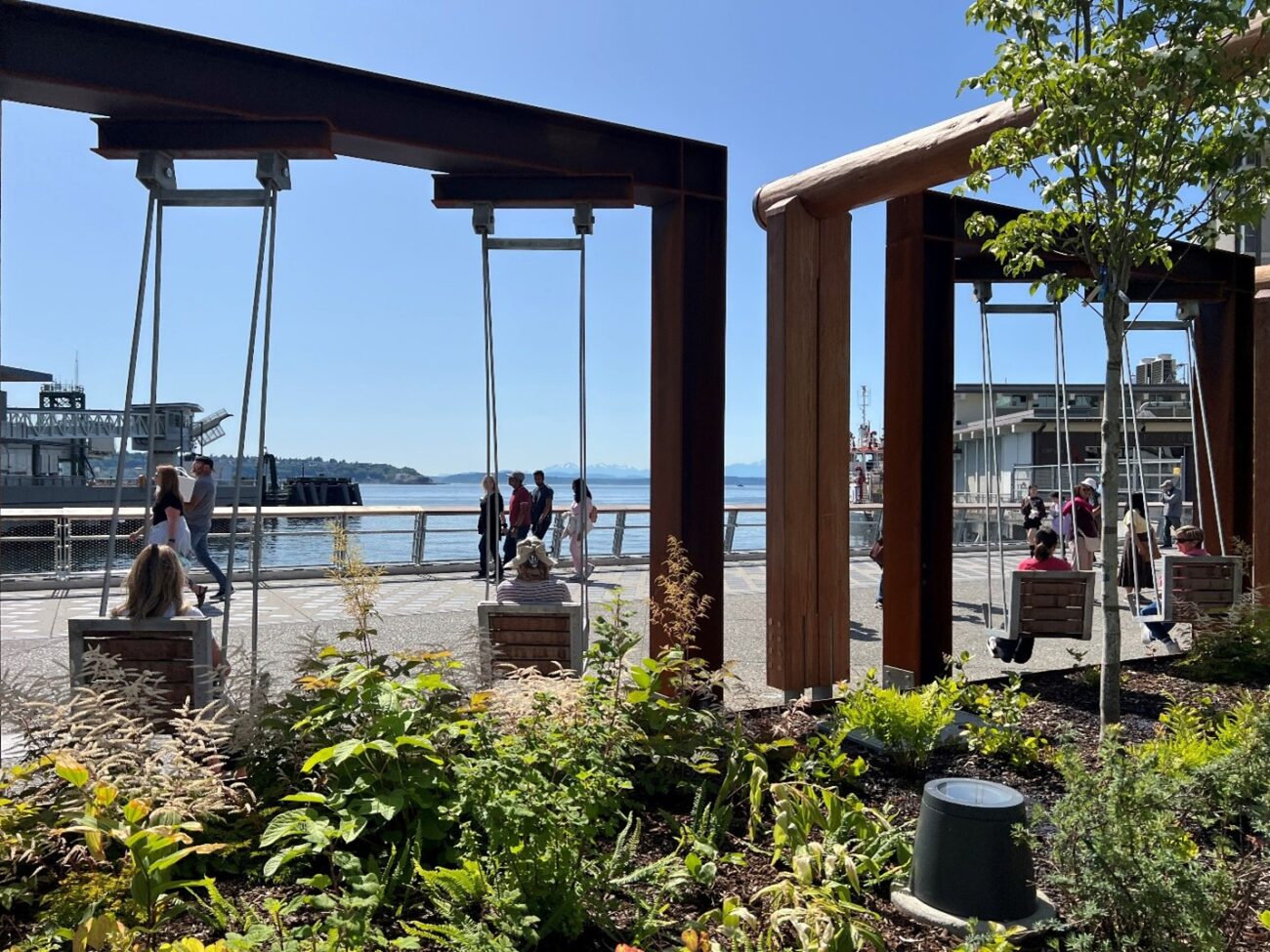 The Waterfront Park promenade, with a ferry slip in the background.