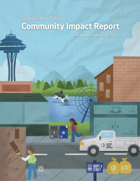 Cover illustration of report showing Clean City activities around Seattle.