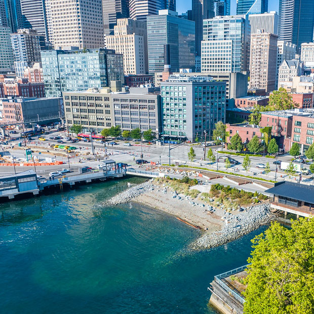Habitat Beach is a newly built beach. It gives people a place to sit and enjoy waterfront views, and improves marine habitat and supports juvenile salmon passage. 