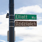 Brown street signs with the honorary street name Dzidzilalich were put in place on Elliott Way and Alaskan Way, between S Dearborn and Bell streets.
