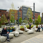 Buster Simpson's Migration Stage was installed in 2023 and is located at the southern end of the Park Promenade, near the Pioneer Square Habitat Beach