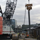The first step to rebuilding the seawall was removing the sidewalk and installing sheet pile